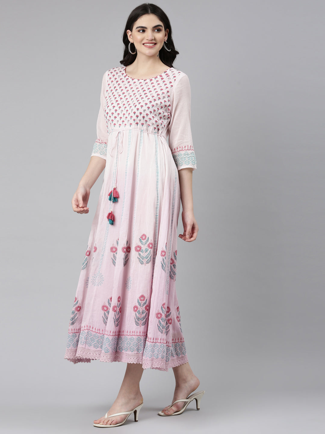 Neerus Purple Straight Casual Printed Dress