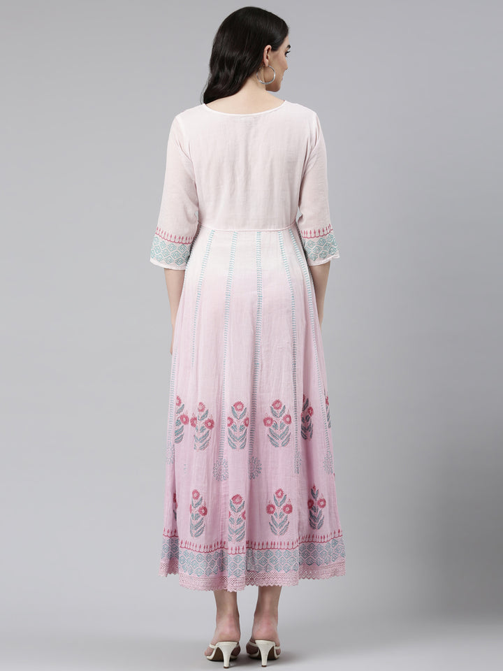 Neerus Purple Straight Casual Printed Dress