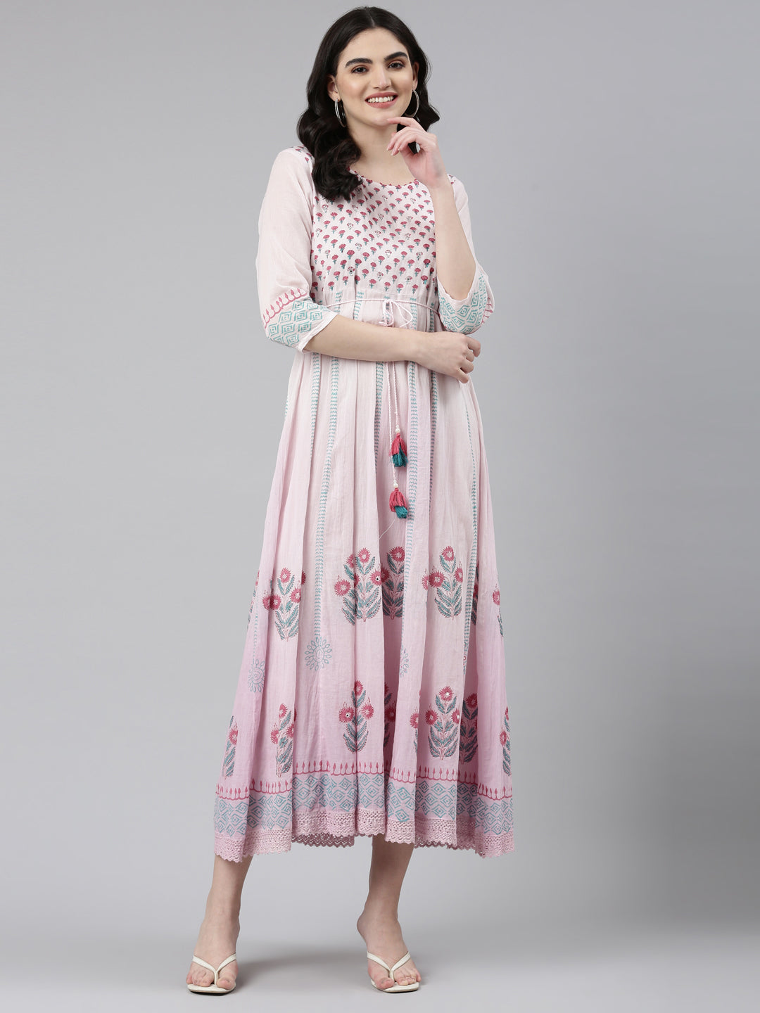 Neerus Purple Straight Casual Printed Dress