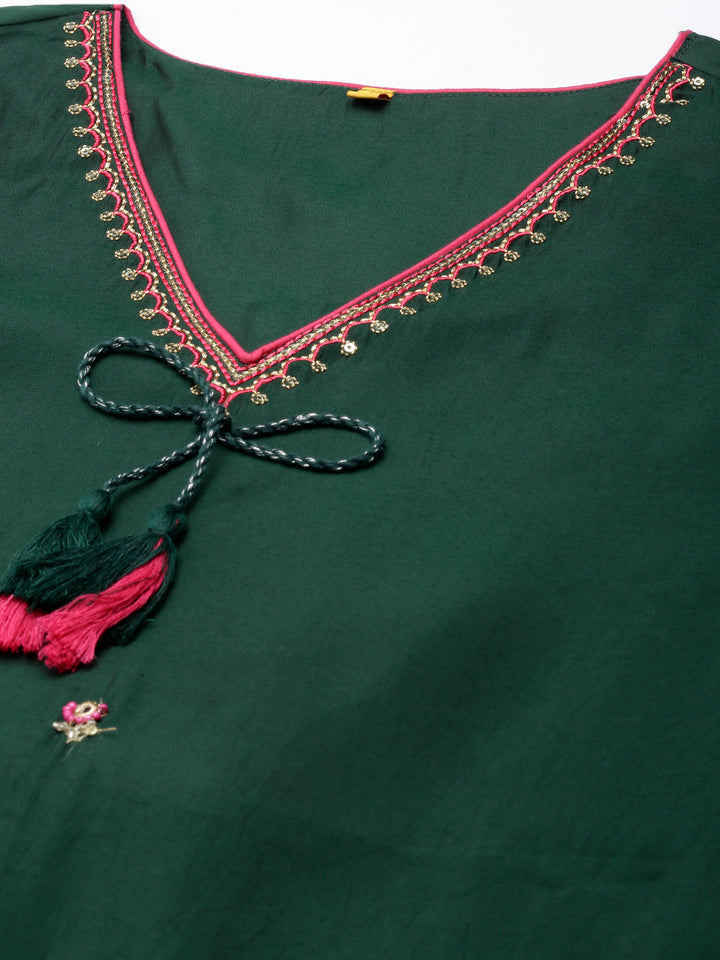 Neerus Green Shantoon embellished straight kurta - detail view 2