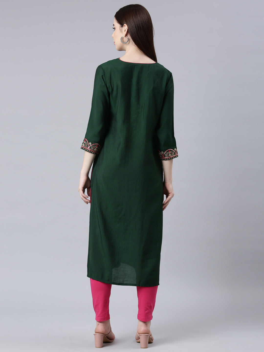 Neerus Green Shantoon embellished straight kurta - side view