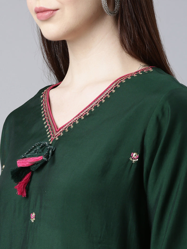 Neerus Green Shantoon embellished straight kurta - detail view 1