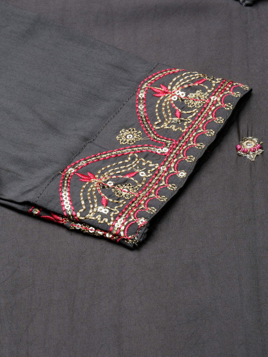 Neerus Grey shantoon embellished straight kurta - detail view 4