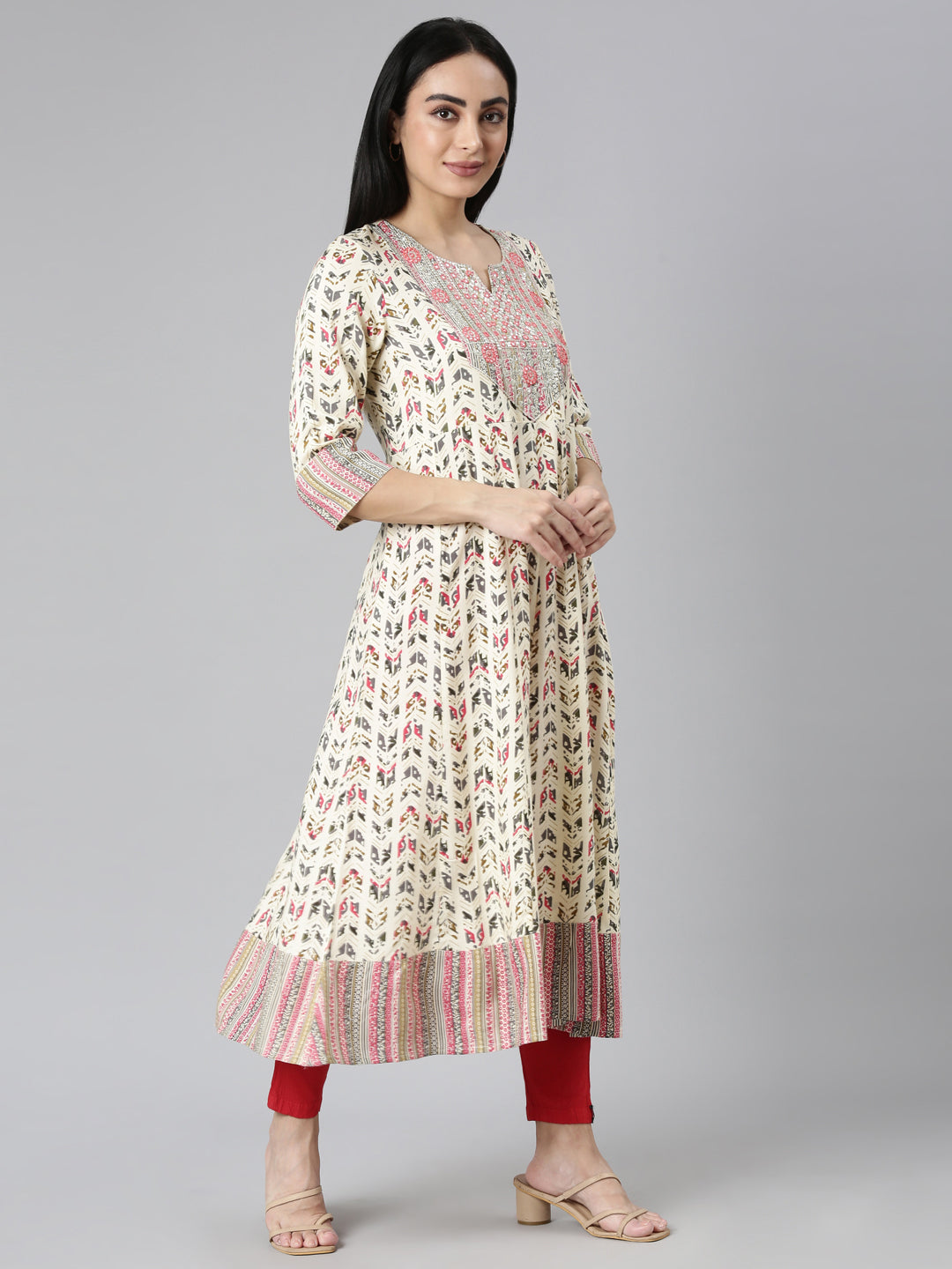 Neerus Pink georgette printed anarkali kurta - side view