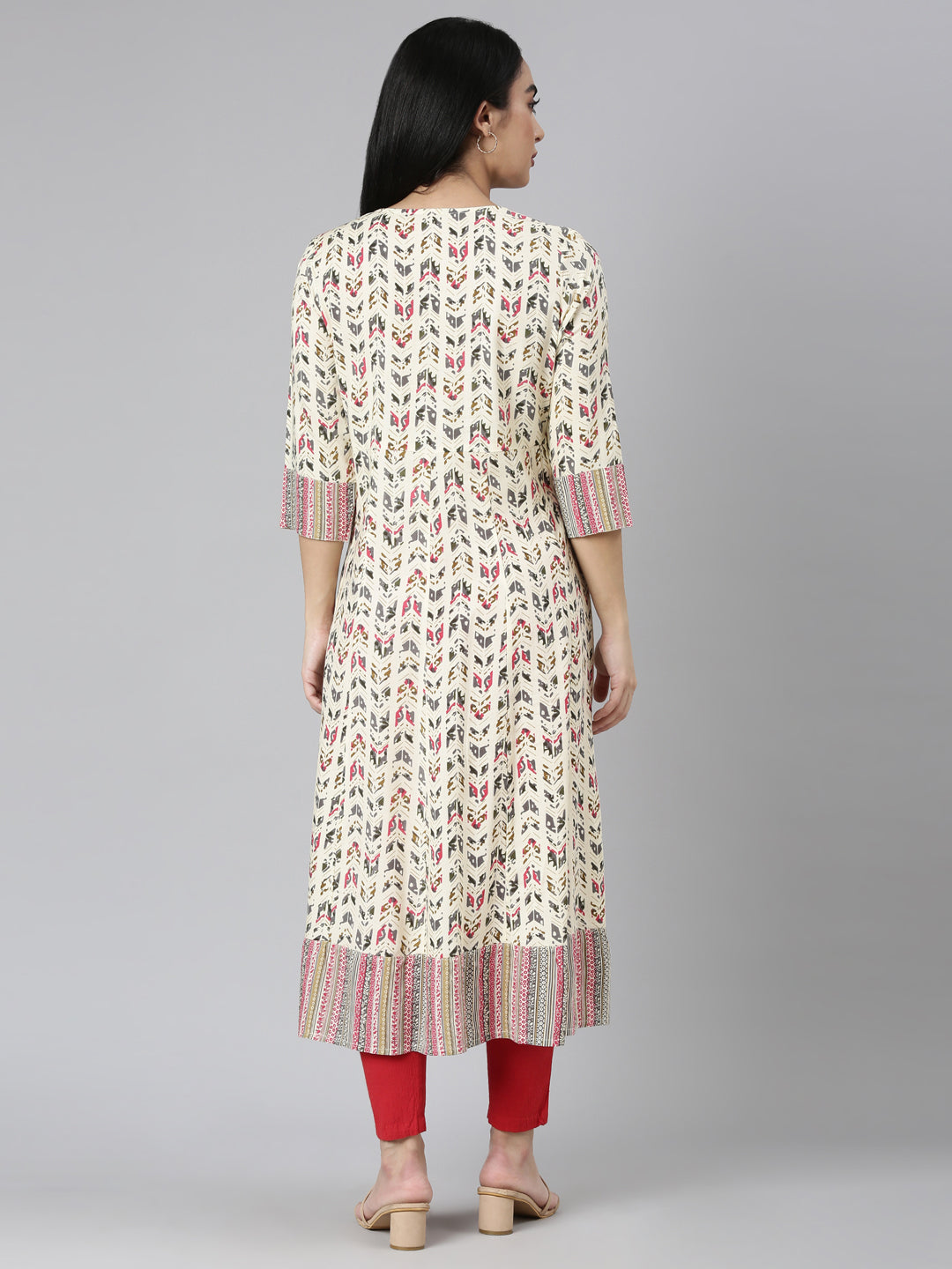 Neerus Pink georgette printed anarkali kurta - detail view 1