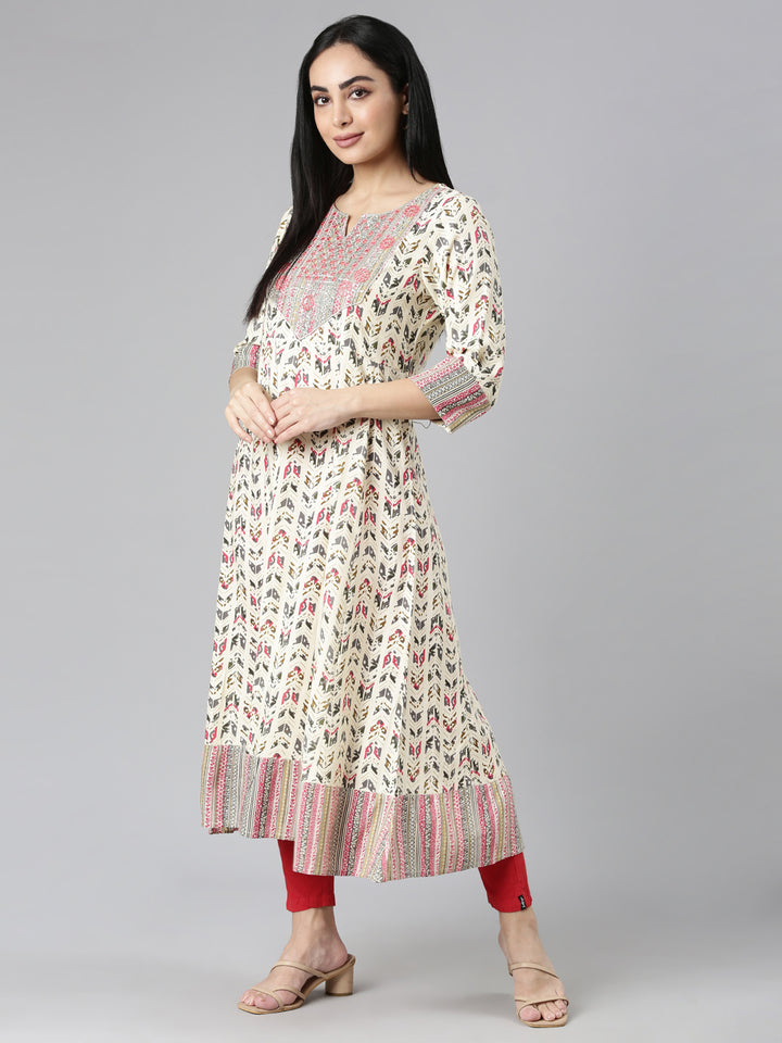 Neerus Pink georgette printed anarkali kurta - detail view 5