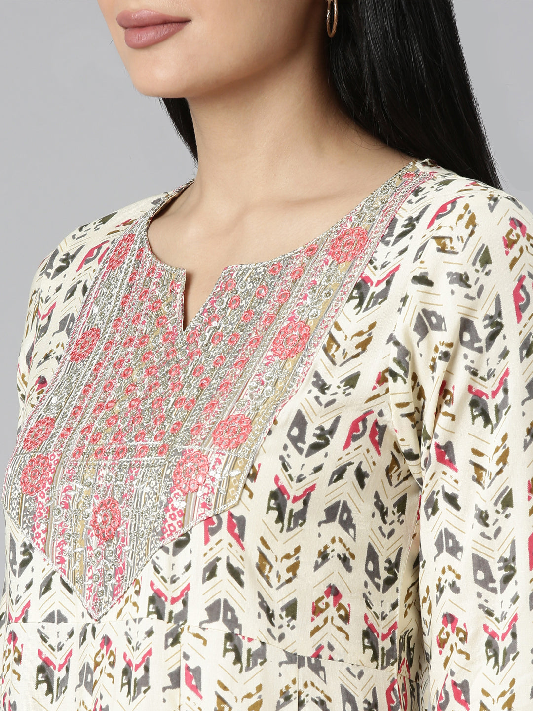 Neerus Pink georgette printed anarkali kurta - detail view 2
