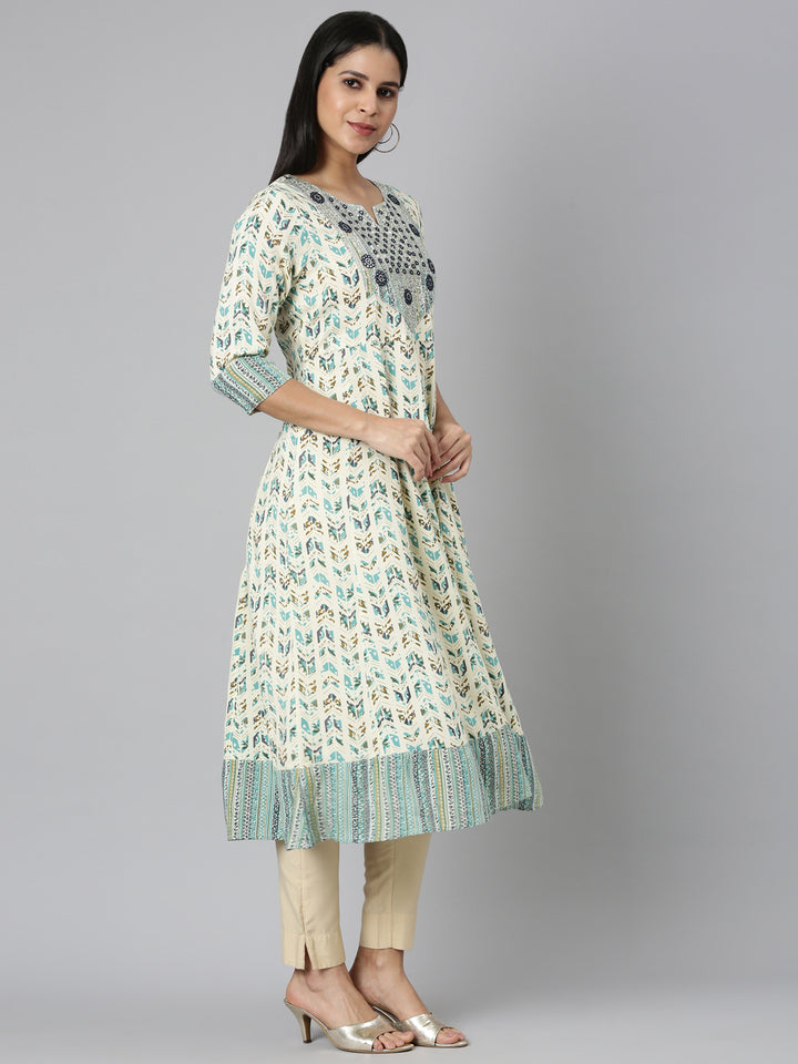 Neerus Green printed floral anarkali kurta - side view