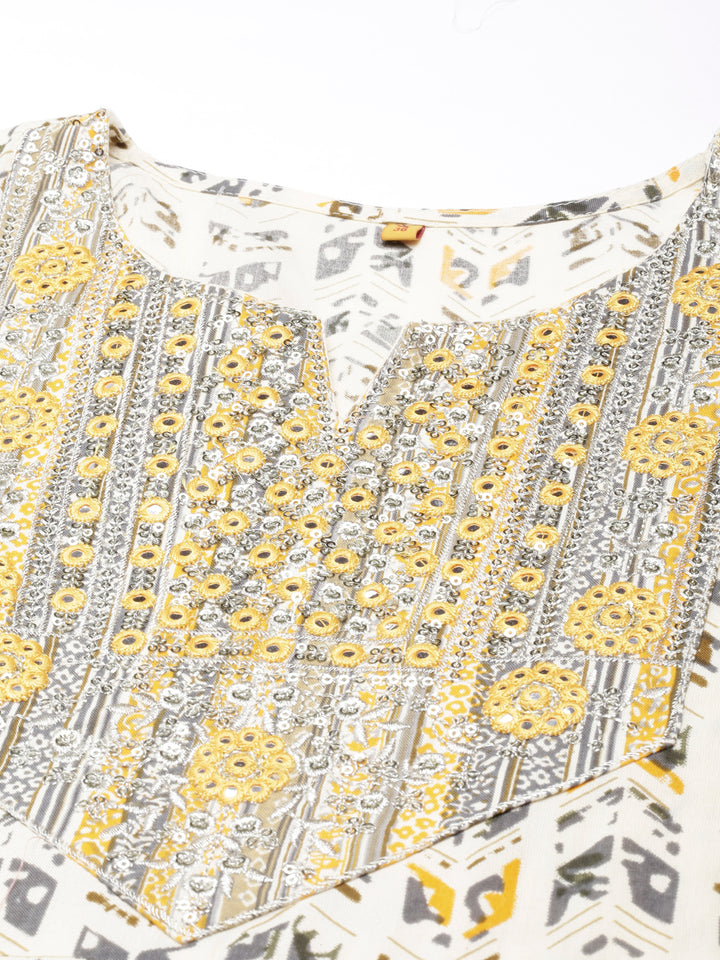 Neerus Yellow Flared Casual Floral Anarkali Kurtas