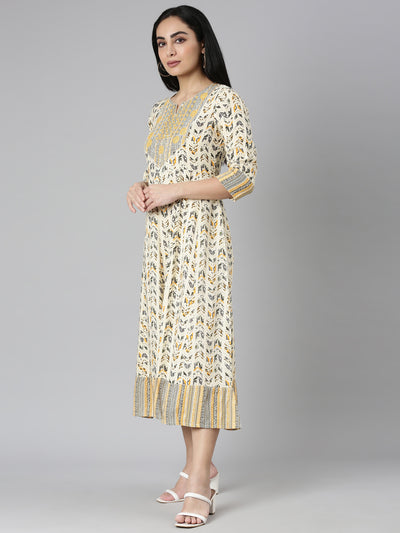 Neerus Yellow Flared Casual Floral Anarkali Kurtas