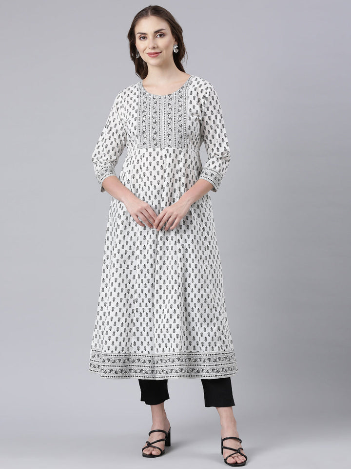 Neerus Black Panelled Anarkali Floral Kurtas