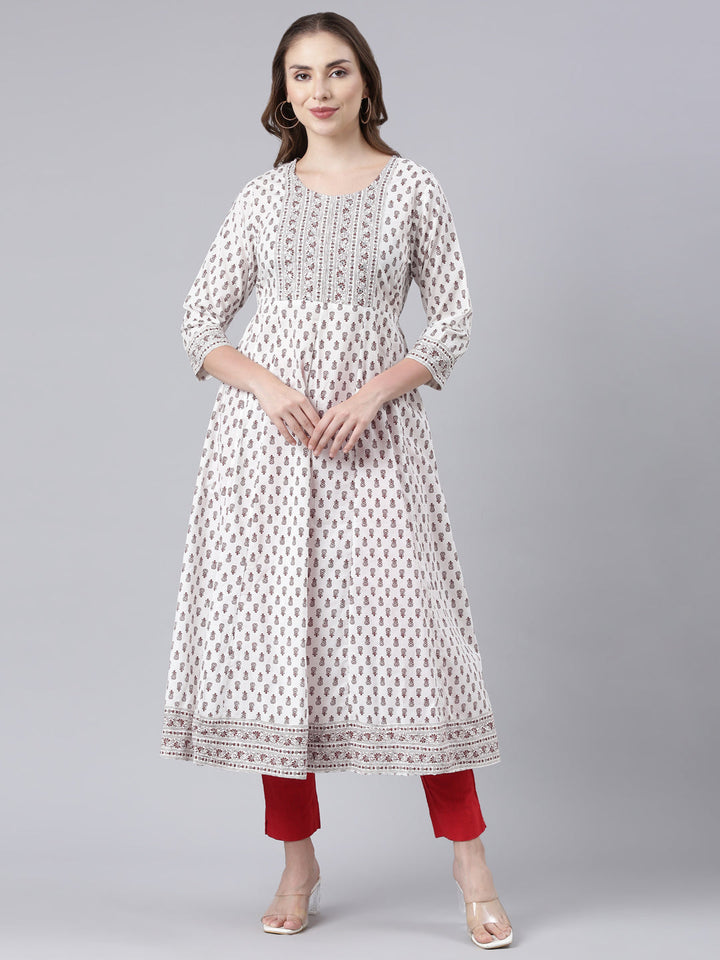 Neerus Brown Panelled Anarkali Floral Kurtas