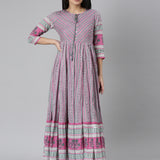 Neerus Pink Curved Casual Ethnic Motifs Maxi Dresses