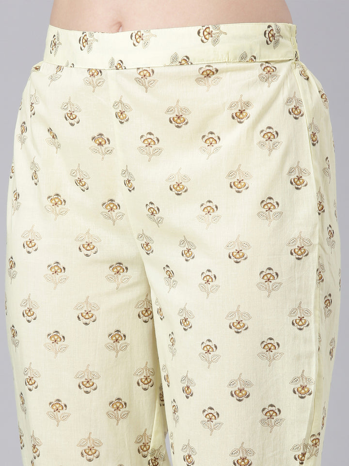 Neerus Yellow Printed Straight Kurta and Trousers With Dupatta