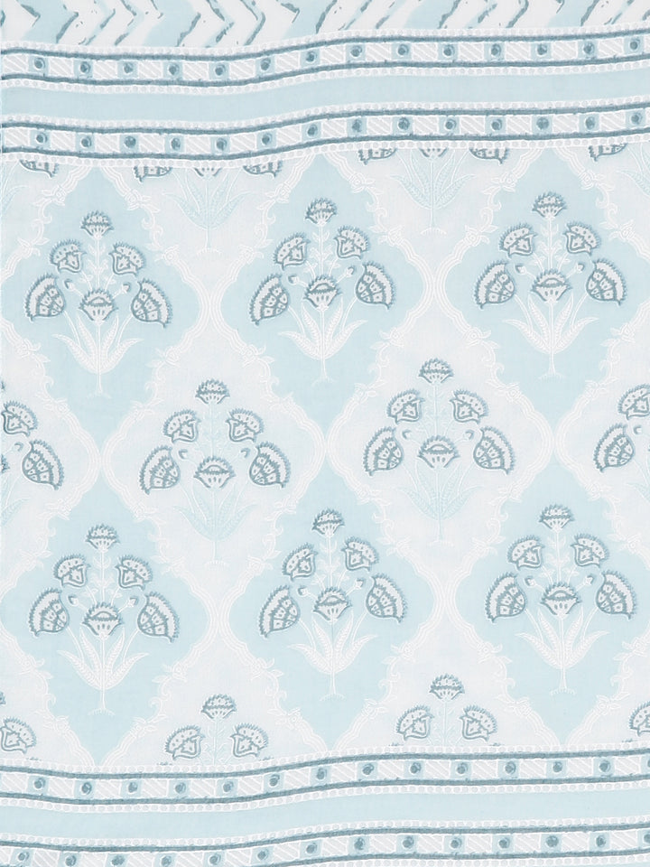 Neerus Blue Regular Straight Printed Kurta and Trousers With Dupatta