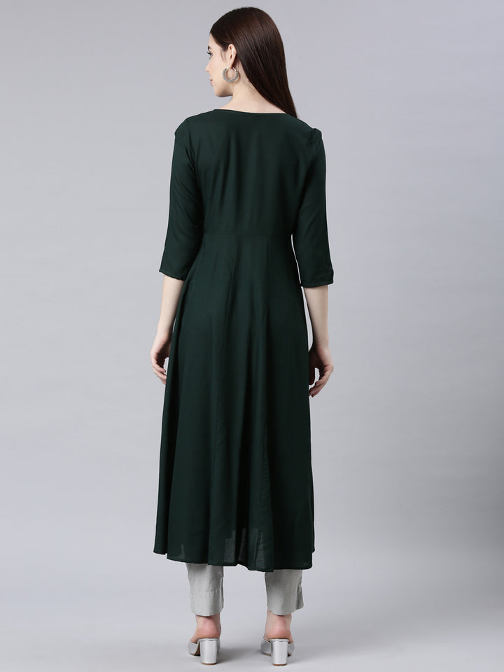 Neerus Green cotton solid anarkali kurta - side view
