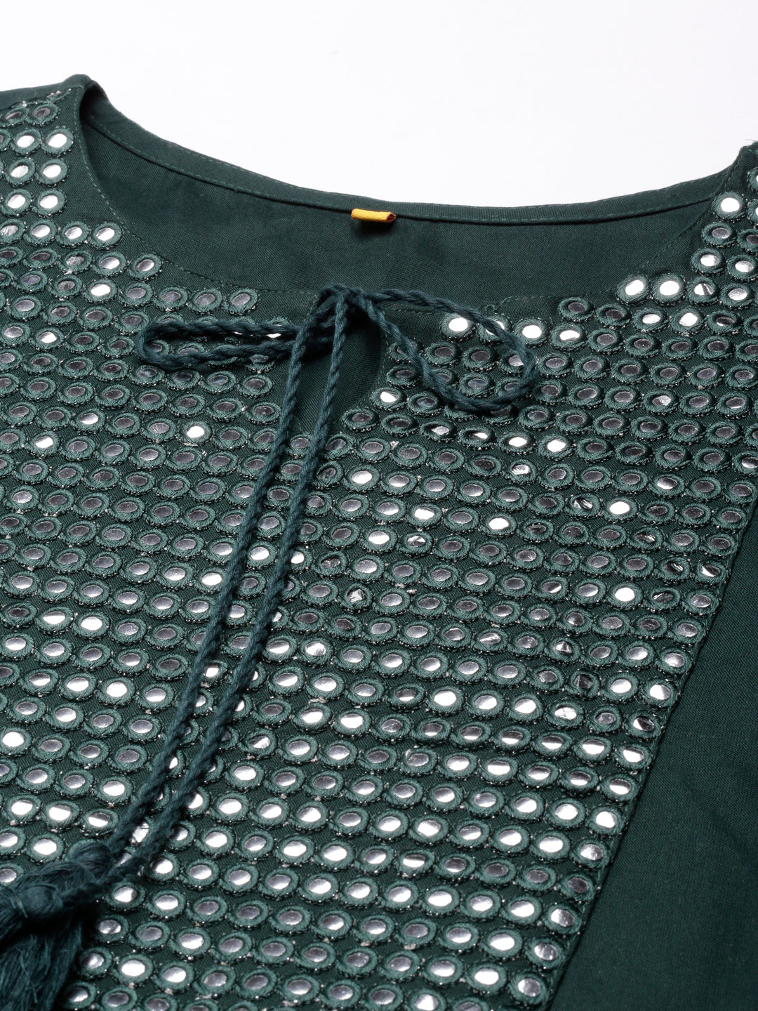 Neerus Green cotton solid anarkali kurta - detail view 1