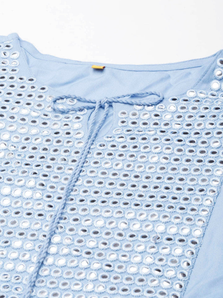 Neerus Blue anarkali kurta solid casual kurti - detail view 3