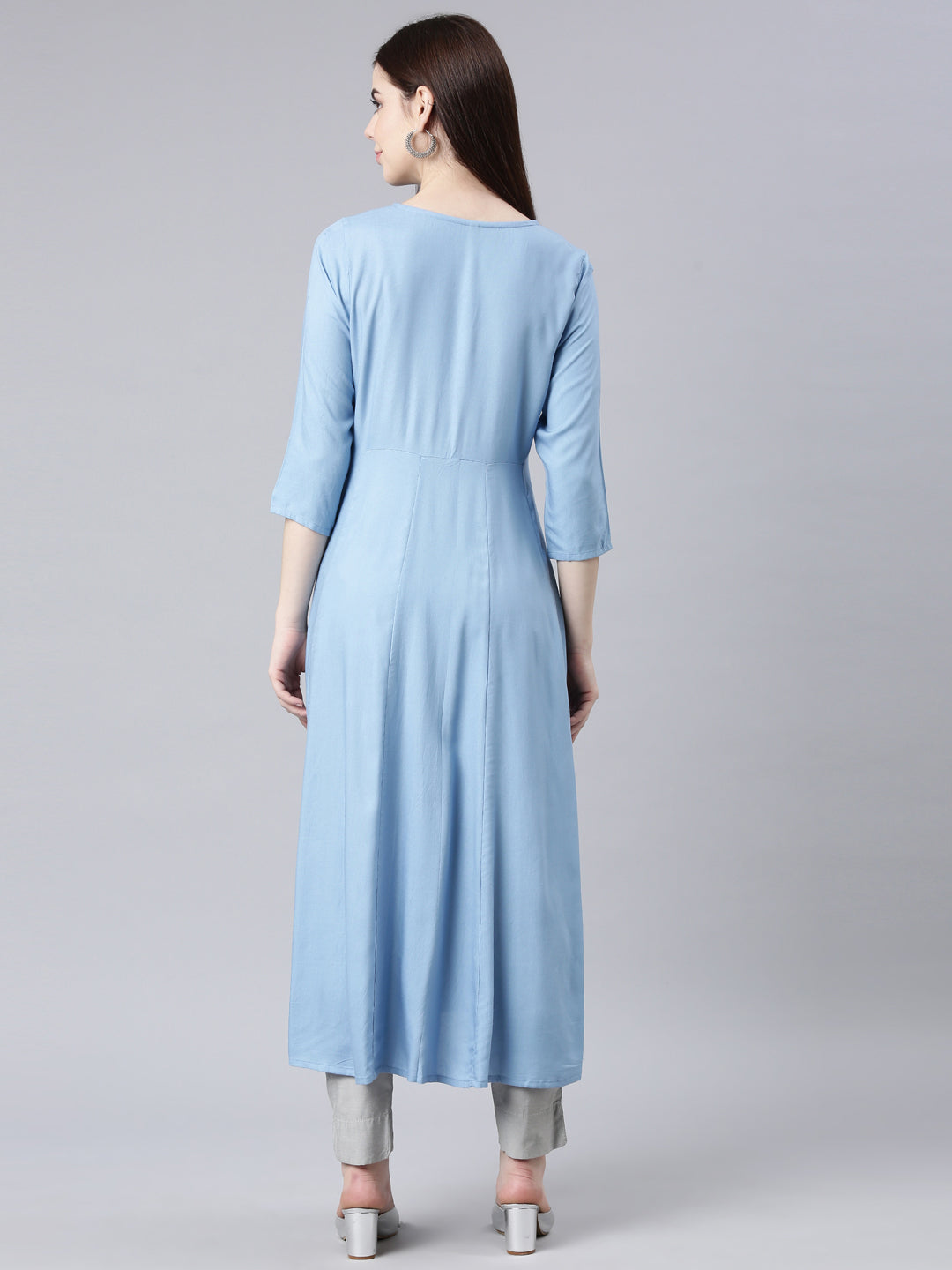 Neerus Blue anarkali kurta solid casual kurti - detail view 1
