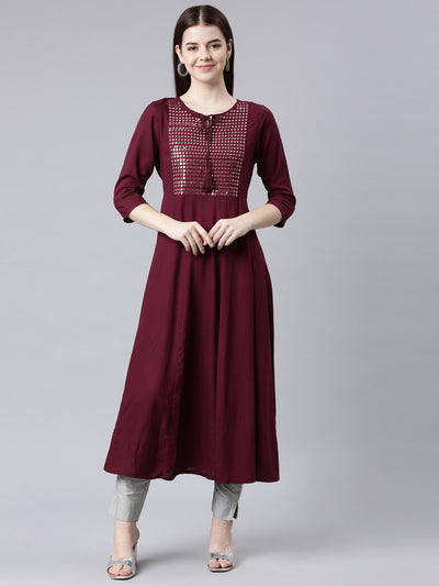 Neerus Purple Straight Casual Solid Anarkali Kurtas