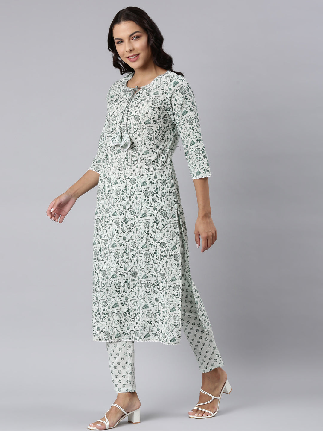 Neerus Green printed straight kurta suit set - back view