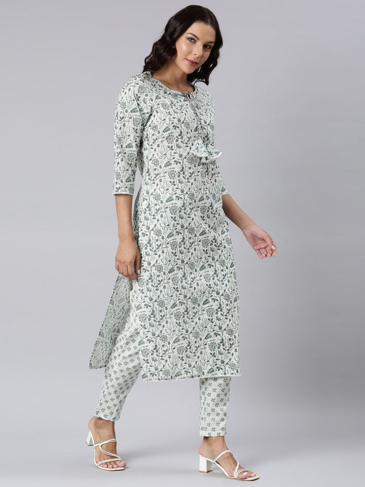 Neerus Green printed straight kurta suit set - side view