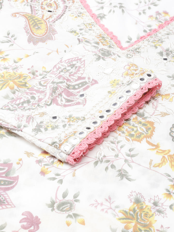 Neerus Lavender Regular Straight Printed Kurta and Trousers With Dupatta