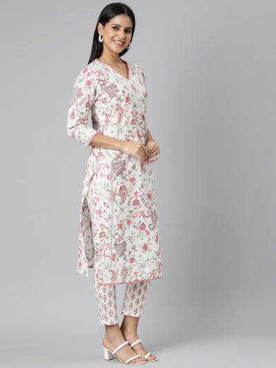 Neerus Red Regular Straight Printed Kurta and Trousers With Dupatta