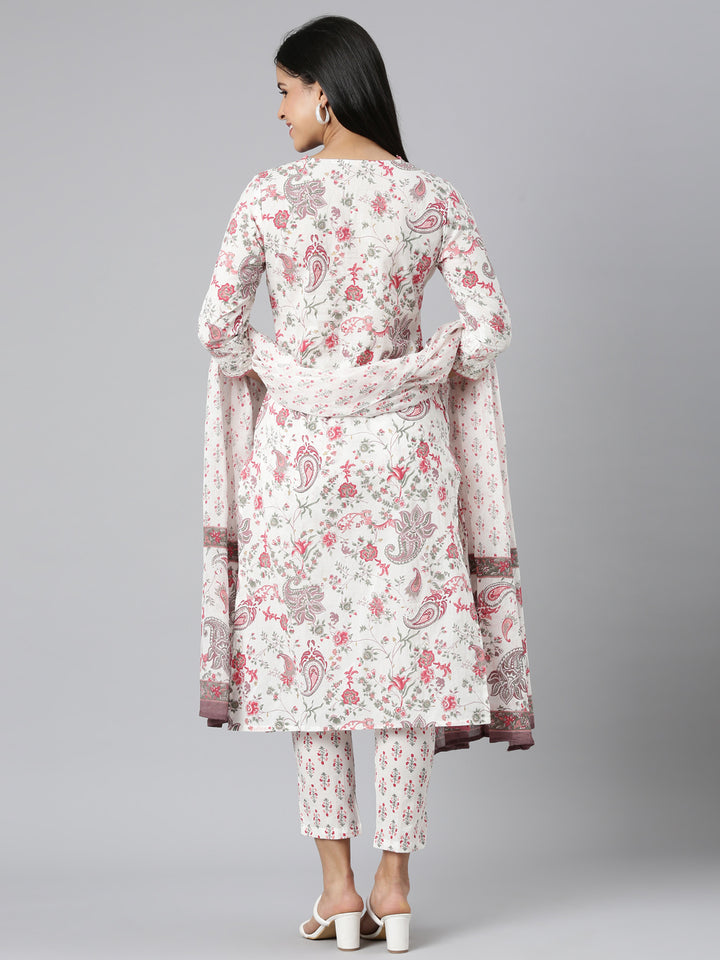 Neerus Red printed straight suit set kurta trouser dupatta - side view