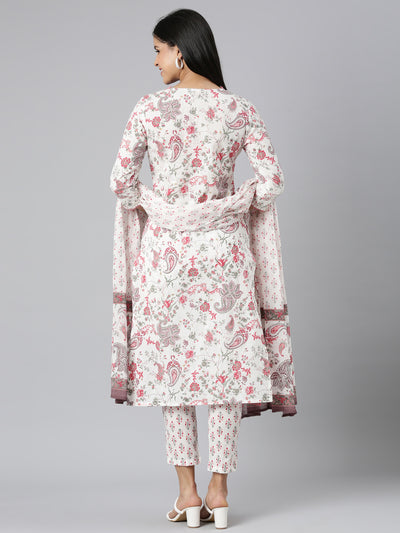 Neerus Red Regular Straight Printed Kurta and Trousers With Dupatta