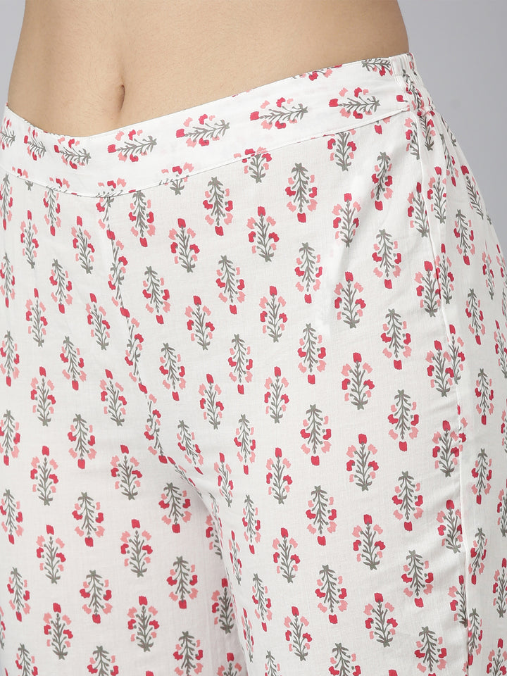 Neerus Red printed straight suit set kurta trouser dupatta - detail view 3