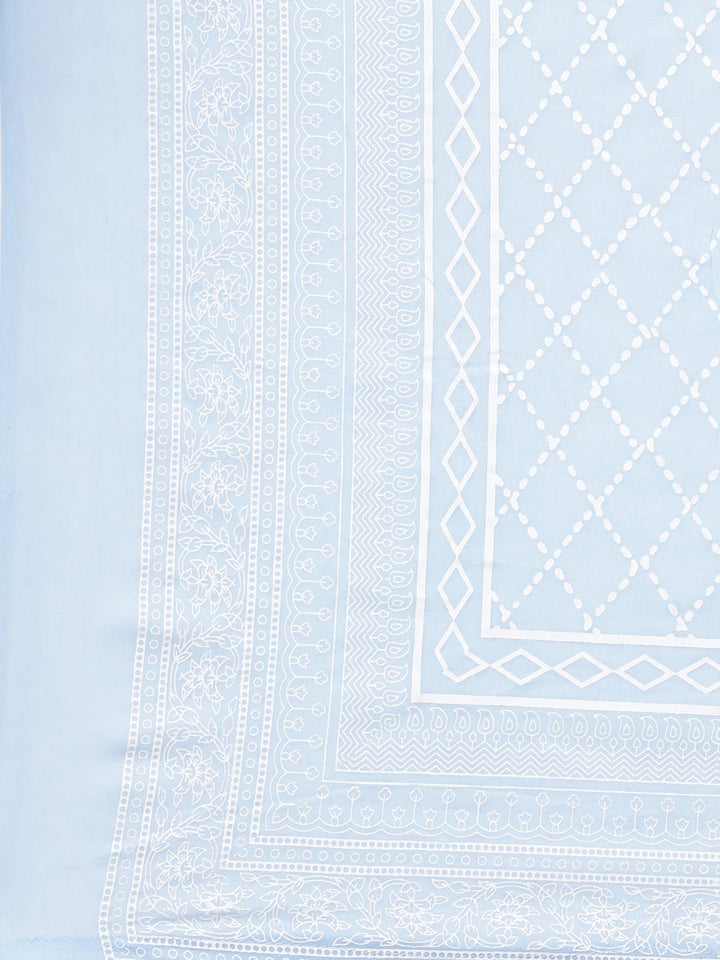 Neerus Blue cotton printed straight suit set - detail view 5