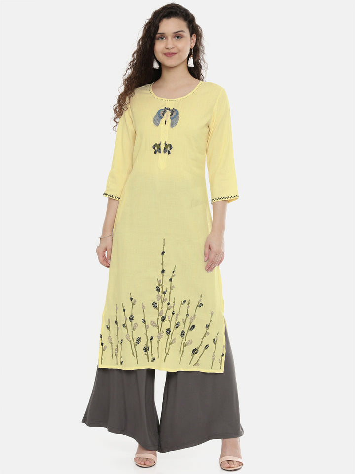 neerus yellow embroidered straight kurta