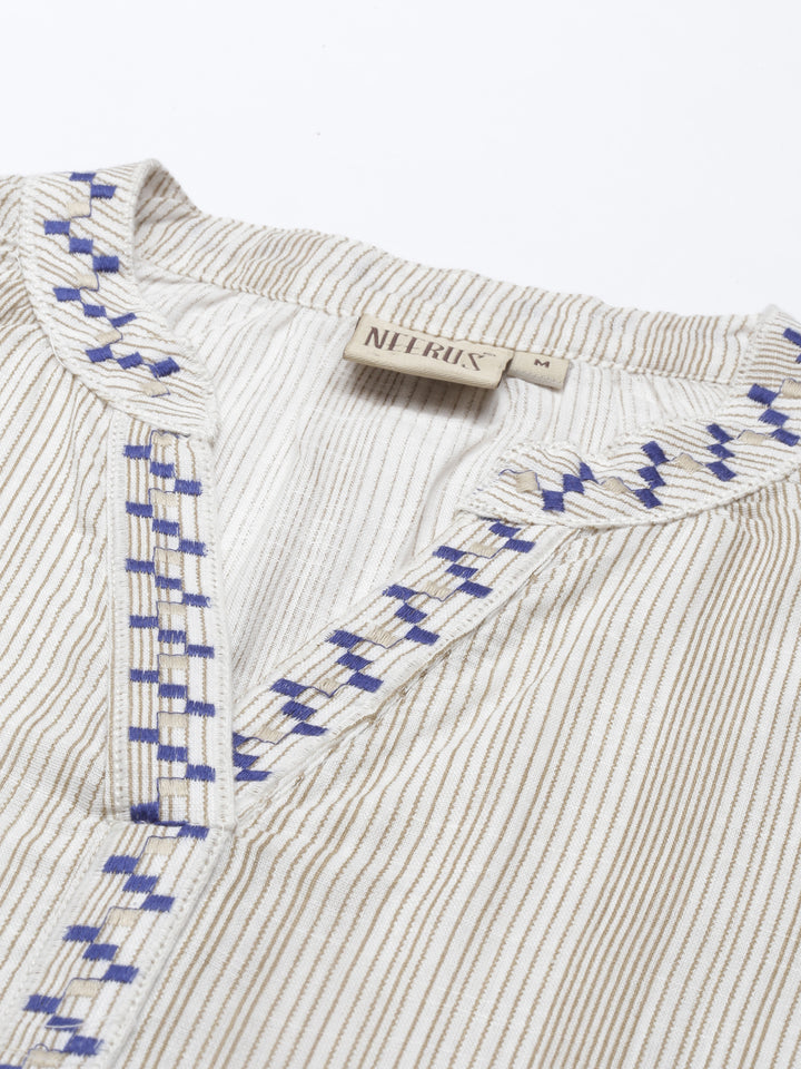 Neerus Blue cotton striped kurti - back view