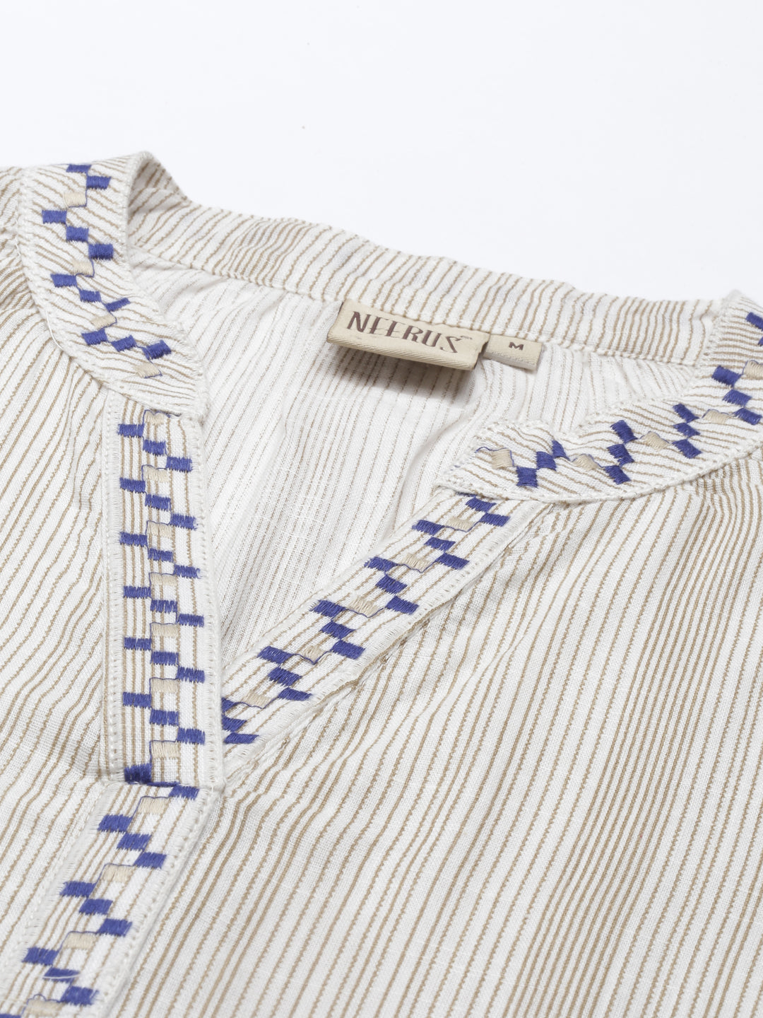 Neerus Women Blue  cream Striped Kurta