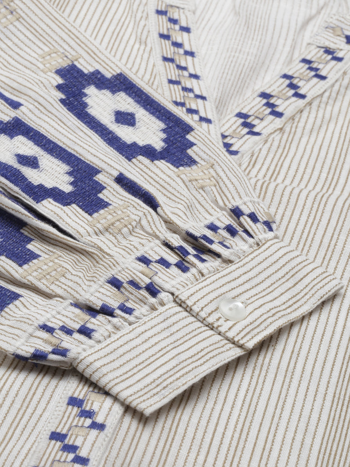 Neerus Blue cotton striped kurti - detail view 4