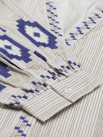 Neerus Women Blue  cream Striped Kurta