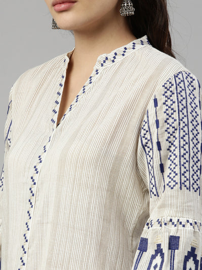 Neerus Women Blue  cream Striped Kurta