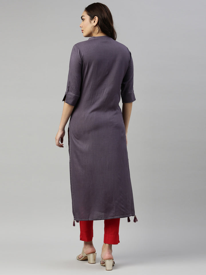 Neerus Grey rayon mirror work kurti - side view