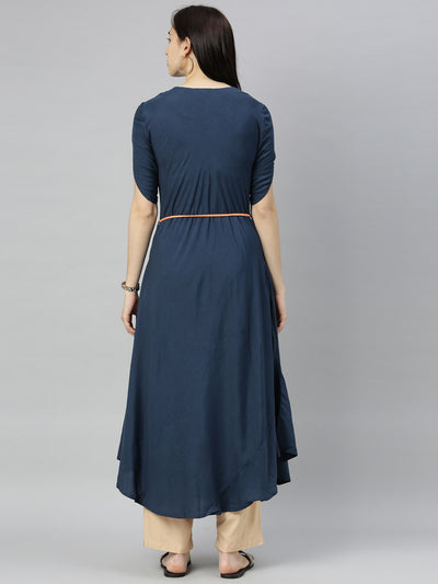 Neerus Women Navy Blue Thread Work Anarkali Kurta