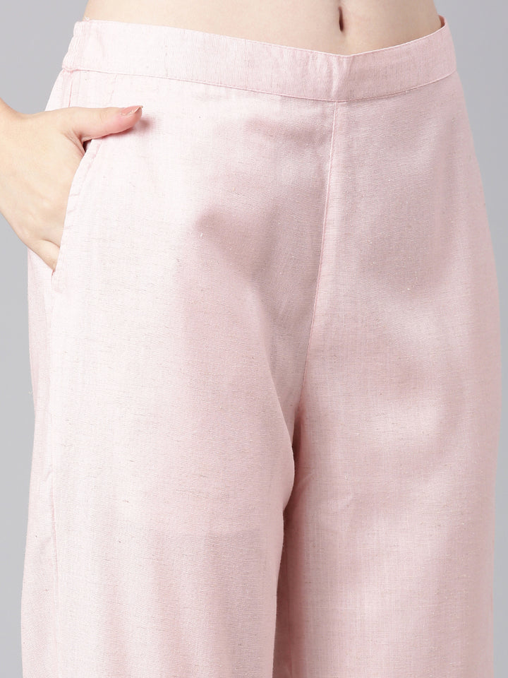 Neerus Baby pink Printed Straight Kurta and Trousers With Dupatta