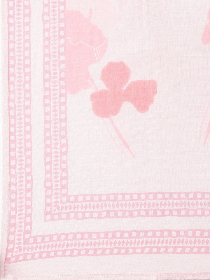 Neerus Baby pink Printed Straight Kurta and Trousers With Dupatta