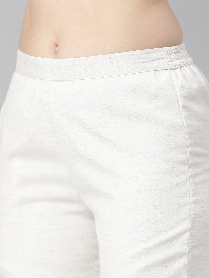 Neerus Off White Printed Straight Kurta and Trousers With Dupatta