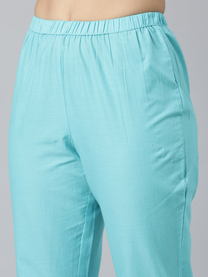 Neerus Blue panelled scalloped kurta suit set - detail view 3