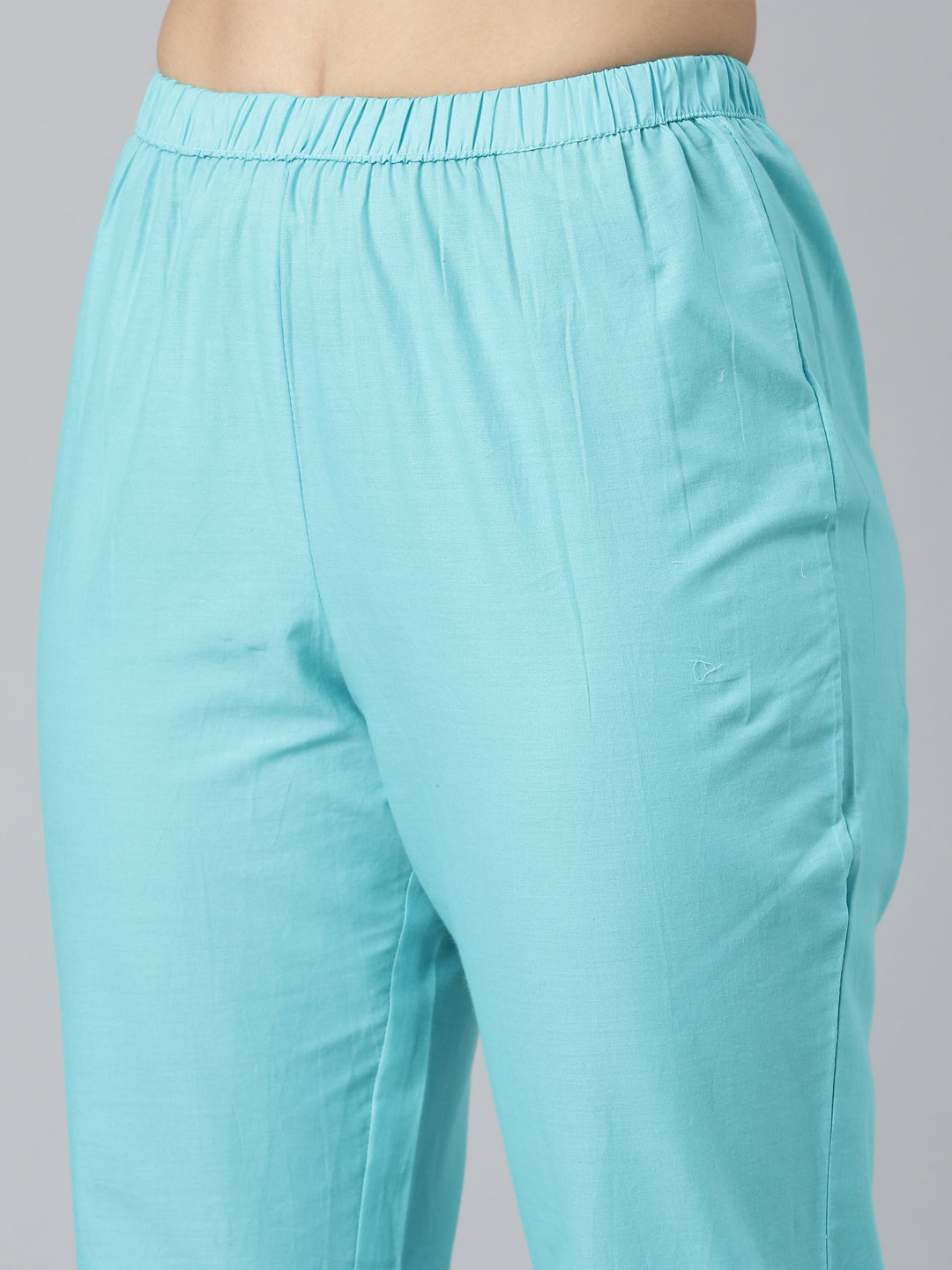 Neerus Blue Panelled Scalloped  Kurta and Trousers With Dupatta