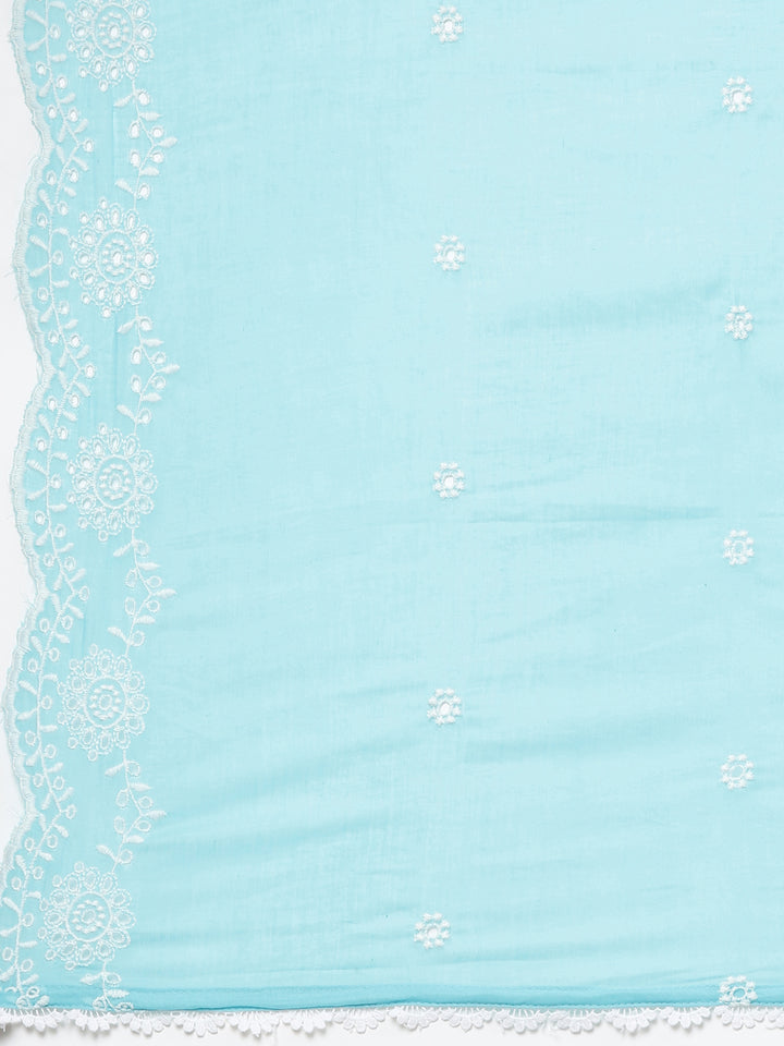 Neerus Blue panelled scalloped kurta suit set - detail view 4