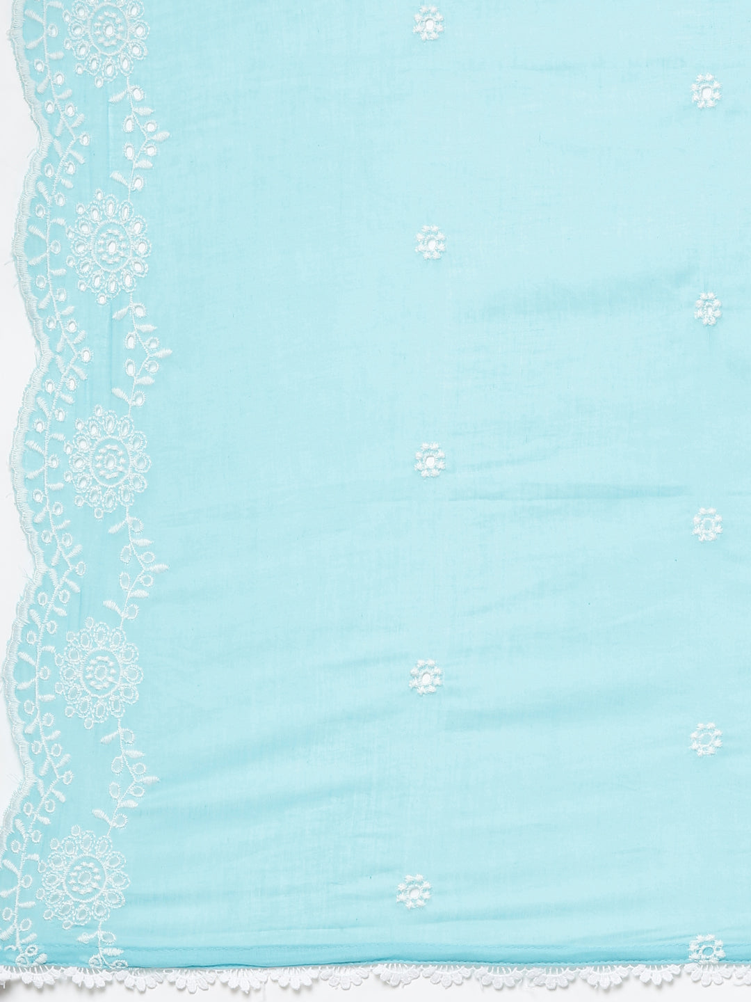 Neerus Blue Panelled Scalloped  Kurta and Trousers With Dupatta