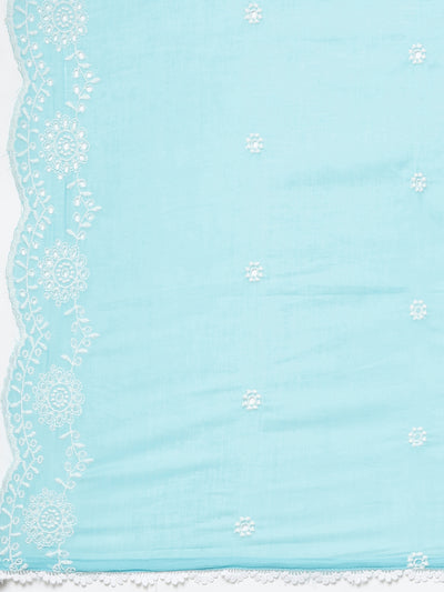 Neerus Blue Panelled Scalloped  Kurta and Trousers With Dupatta