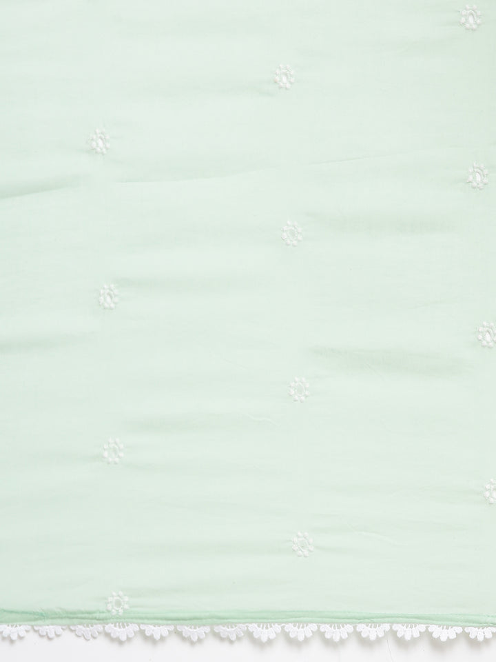 Neerus Green Panelled Scalloped Kurta and Trousers With Dupatta