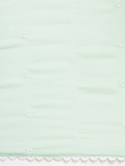 Neerus Green Panelled Scalloped Kurta and Trousers With Dupatta